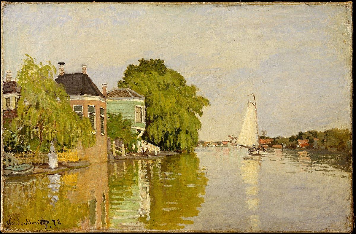 Claude Monet's 1871 painting of the houses at Zaandam, featuring the Teahouse